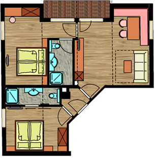 Appartement 2 im Dachgeschoss (ca. 63 m2 für 4-6 Personen)