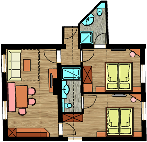 Appartement 1 im Dachgeschoss (ca 60 m2 für 4-6 Personen)