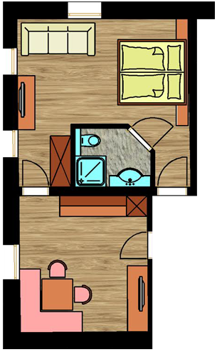 Appartement 3 im Erdgeschoss (ca. 40 m2 für 2-4 Personen)